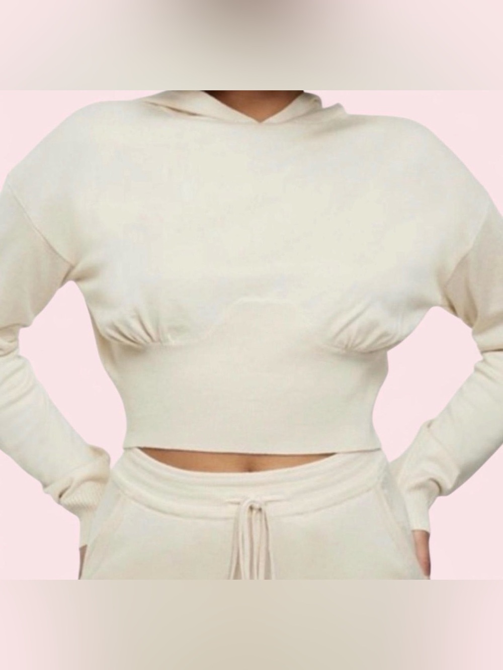Missguided Cream corset Cropped Hoodie Top